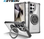 KEYSION Transparent Case for Samsung S24 Ultra S23 FE S22+ Magnetic Ring Stand Phone Cover for Galaxy Note 20 Ultra