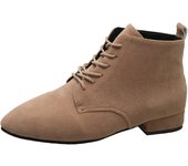 Suede Short Low Heel Women's Boots Pointed Toe Frosted Front Lace Solid Colour Chunky Fashion Boots