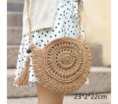 Round Straw Beach Bag Vintage Handmade Woven Shoulder Bag Raffia Circle Rattan Bags Bohemian Summer Vacation Casual Bags
