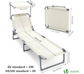 Juego de 2 Tumbonas Plegables con Parasol, Tumbona Playera Reclinable 4 Posiciones, Estructura Acero y Tejido Textileno, Peso Máx Soportado 110kg para Piscina, Jardín, Playa 190x58x27cm, Beige