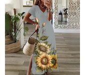 Sunflower Print Floral Graphic Dresses For Women's Plus Size Elegant Midi Dresses Female Short Sleeve Dress  Women's Clothing