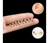2Pcs F136 Titanium Gold Color 16G Crown Star Flower CZ Tragus Cartilage Ear Stud Piercing Crystal Daith Earring