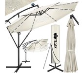 300/350 cm Sombrilla Excentrico con 32 Luces LED Solar | Parasol para Terraza Jardín Balcón Patio | con Manivela y Base en Cruz, Giratorio 360º, Protección UV