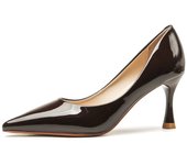 Charol, boca baja, zapatos sencillos, angora, espejo, nuevo estilo, punta puntiaguda, tacones altos, zapatos de mujer, PU