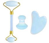 Fashion 2/3/4Pcs Natural Rose Quartz Obsidian Jade Roller Gua Sha Stone Set Gouache Scraper Facial Lifting Anti-Wrinkle Skin Care Tools