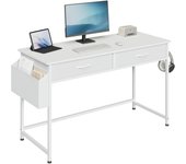 Escritorio con 2 Cajones, 120x50cm, Mesa de Ordenador con Bolsillo Lateral y Gancho, Escritorio Estudio Infantil, Estructura Metálica, Blanco