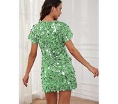 Women Short Sleeve Sequin Dress Glitter Mini Dress Disco Concert Party Sparkly Dress  BSSM