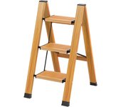 plegable, 2 peldaños, plegable, de aluminio, portátil, antideslizante, hasta 150 kg, diseño de vetas de madera para cocina, baño, camping