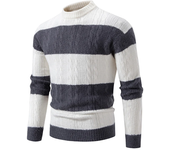 Suéter hombre otoño-invierno, tejido, cuello simulado, rayas, informal, cómodo
