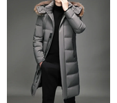 Winter long down jacket men's light colored leather collar hooded windproof white duck down warm jacket thick snow down jacket