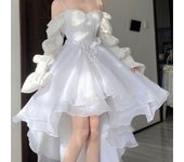 Spring Elegant White Off Shoulder Fairy Dress Chic Princess Puff Dress Mesh Puff Dress Wedding Party Porm Dress
