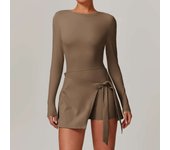 Women's backless Bailey suit, gym long sleeved Siamese sportswear, skirt, jumpsuit, yoga suit