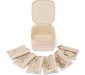 Vlando Joyero de viaje, moderno joyero con 12 bolsas de joyas, organizador de joyas de viaje de piel, bolsa de terciopelo transparente, estuche para joyas para mujeres, niñas, regalo, color blanco