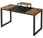 Escritorio con Soporte Monitor Mesa de Ordenador de Estilo Industrial Mesa Oficina Estudio con 2 Ojales