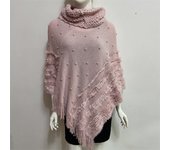 New pearly women's warm sweater Women's turtleneck fringed cape shawl fur-edged loose coat