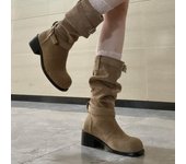 Botas de vaquero occidentales Botas de tacón grueso Botas largas Botas de caballero alto Botas de pila plisada