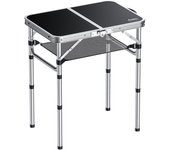Anbte Plegable Camping 60x40x25.4/49/67cm Ajustable Altura Mesas  Acampada Portátil Playa Aluminio Impermeable Negro para Terraza Playa Exterior BBQ