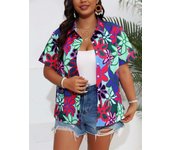 GIBSIE Plus Size Casual Vacation Short Sleeved Women's Summer Boho Print Turn-down Collar Button-down Blouses and Shirts