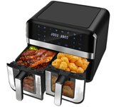 Freidora de aire sin aceite de 2500 W, 8 programas preestablecidos, ventana de visualización digital, freidora de aire seco de 4,5 L + 4,5 L sin aceite,