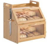 Bread box Kitchen countertop bread box Homemade bread Wooden farmhouse bread box Double bread box with acrylic window bread holder Brown