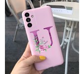 For Samsung Galaxy A14 Case Letters A To Z Pink Flowers Printing Back Case Phone Cover On Fundas Samsung A14 SM-A146B Soft Coque