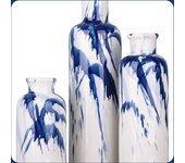Juego de 3 jarrones de cerámica Azul – Jarrón Decorativo Azul Marino y Blanco para centros de Mesa, decoración de Granja y hogar, Sala de Estar, Cocina, Dormitorio, Mesa de Comedor y Decor de Oficina