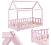 Cama Infantil 80 x 160 cm con protección anticaída,  Cama casa de Madera Maciza para niños - Cama en Color Rosado