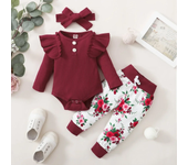 3Pcs Newborn Baby Girl Clothes Sets Infant Outfit Ruffles Romper Top Bow Leopard Pants New Born Autumn Fall Toddler Clothing