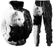 Conjunto de chándal con estampado 3D de Dazzle Wolf para hombre y mujer, Sudadera con capucha y pantalones, conjunto de 2 piezas