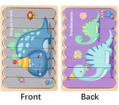 Cartoon Animal Double-sided Strip Wooden Puzzles Jigsaw Game Kids Educational Toys for Children