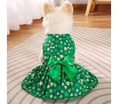 Chihuahua Green St. Patrick's Day Pet Dress Clover Pattern Lovely Pet Clothes Skin-friendly Puppy Skirt Cat