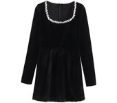 2025 fashion new women's square neck waist handmade beaded long sleeve velvet dress temperament elegant mini dress
