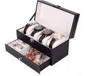 WellZone Watch Organizer Men With 4 Grids Double-Deck Jewelry Case Box Display Best Holiday Gift For Girl Friend