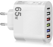 Cargador Rápido De 6 Puertos 65W USB Portátil Para Teléfonos Móviles Universal Para iPhone 15 14 Samsung Xiaomi Compatible Con Huawei OnePlus Redmi Con Enchufe Universal EU/US/UK