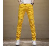 Spring new men's fluorescent yellow casual pants slim fit trend small leg mid waist pants for men
