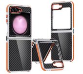 Carbon Fiber Texture For Samsung Galaxy Z Flip 6 Case Metal Button Clear Back Protection Cover