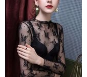 Mesh  Womens Elegent ing Puff Long-sleeved Blouses O-neck Polka Dot Office Ladies Shirts Tops 2022