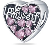 Pendant Charm Bead 925 Sterling Silver Pink Zircon Heart-Shaped Beads Original Bracelet for Jewelry Making Valentine's Day gift