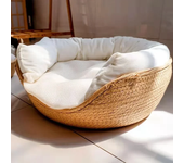 Cama De Mascota Suave Para Gato Y Perro Sofá De Algodón Transpirable Cesta De Bambú Para Todas Las Estaciones Funda Desmontable Impermeable Para Descanso