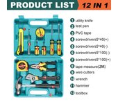 8/9/12/13Piece Tools Set General House hold Hand Tool Kit with Plastic Toolbox Storage Case Used to Car repair And home Repair