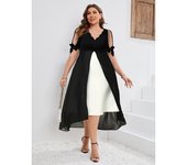 Spring Summer New Plus Size Women's V-neck Patchwork Fake Two-piece Irregular Mid-sleeve Dress