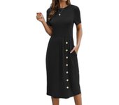 Vestido casual de mujer Verano Vestido de punto casual de mujer con botón de color sólido