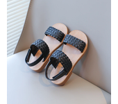 Sandalias con diseño de tejido para niñas, zapatos de playa con dedos abiertos, planos, antideslizantes, correa de goma en el tobillo, verano, 2024