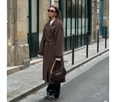 Street women's coat with belt, loose collar, double breasted, long sleeves, winter women's windbreaker