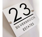 House number sign with mirror, acrylic, custom, white, black, gold and gray, external address, name, door, room, 3D letter board