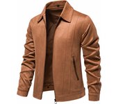 AIOPESON-Chaqueta de cuero sintético para hombre, abrigo informal de ante marrón con cuello vuelto, para negocios