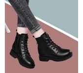 Botas Cortas De Plataforma Negra Para Mujer Botas De Moto Versátiles De Lana
