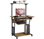 Mesa Escritorio con Ruedas Escritorio con Estanteria y Cajón Mesa de Ordenador Estrecho para Oficina con Bandeja de Teclado Marrón Rústico 80x50x132cm