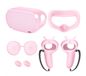 For Meta Quest2 Silicone Host Protective Case 5-Piece Set Non-Slip and Anti-Drop VR Accessories,Pink
