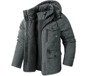 Winter men's warm jacket, fashionable men's thick warm tactical hooded jacket, men's outdoor multi pocket trench coat jacket